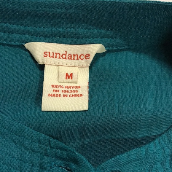 Sundance tunic blouse M green crinkle pin tuck long sleeve rayon popover office - Picture 5 of 10